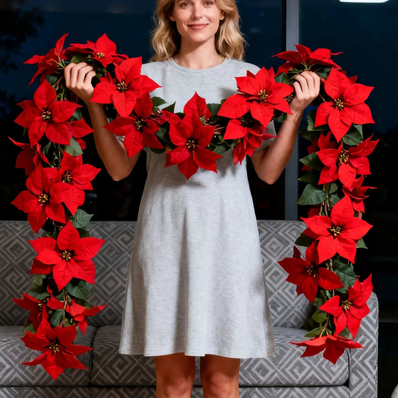 Artificial Poinsettia Vine Garland, 239.78cm Red for Indoor/Outdoor Use by House Of Avana