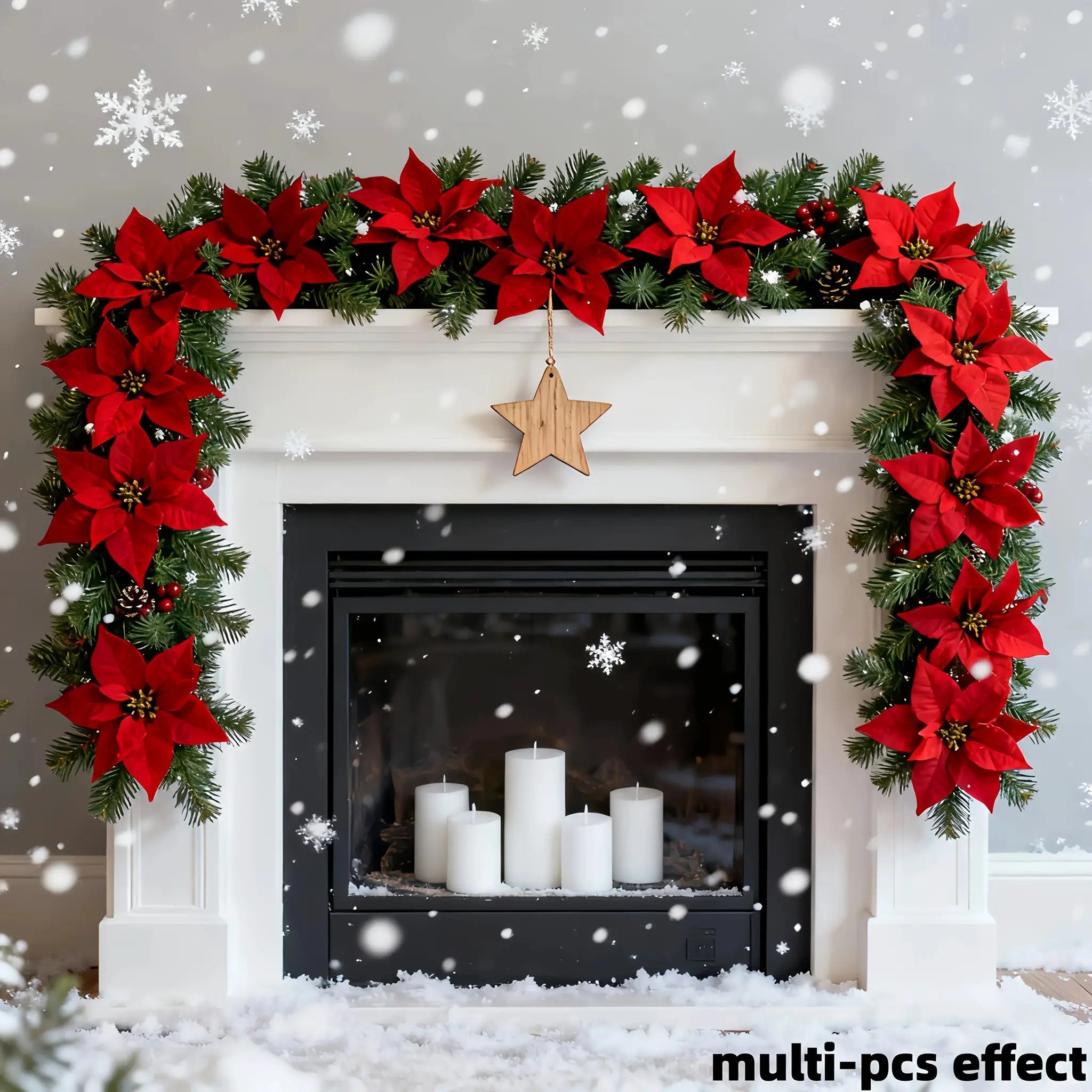 Artificial Poinsettia Vine Garland, 239.78cm Red for Indoor/Outdoor Use by House Of Avana