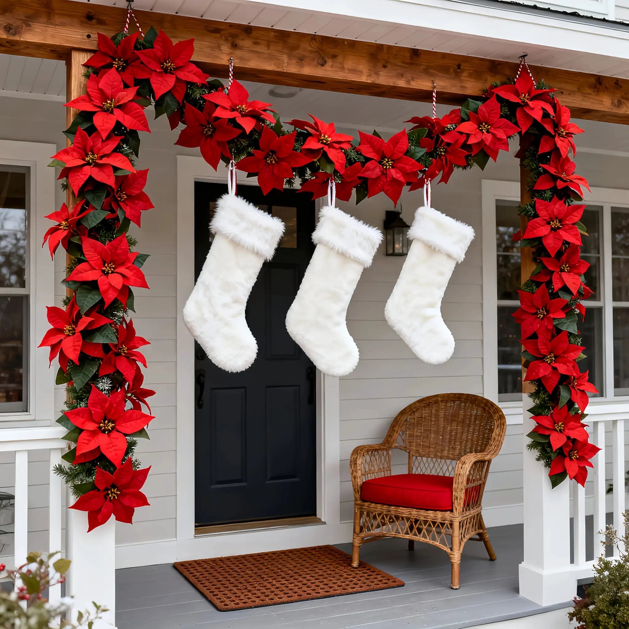 Artificial Poinsettia Vine Garland, 239.78cm Red for Indoor/Outdoor Use by House Of Avana