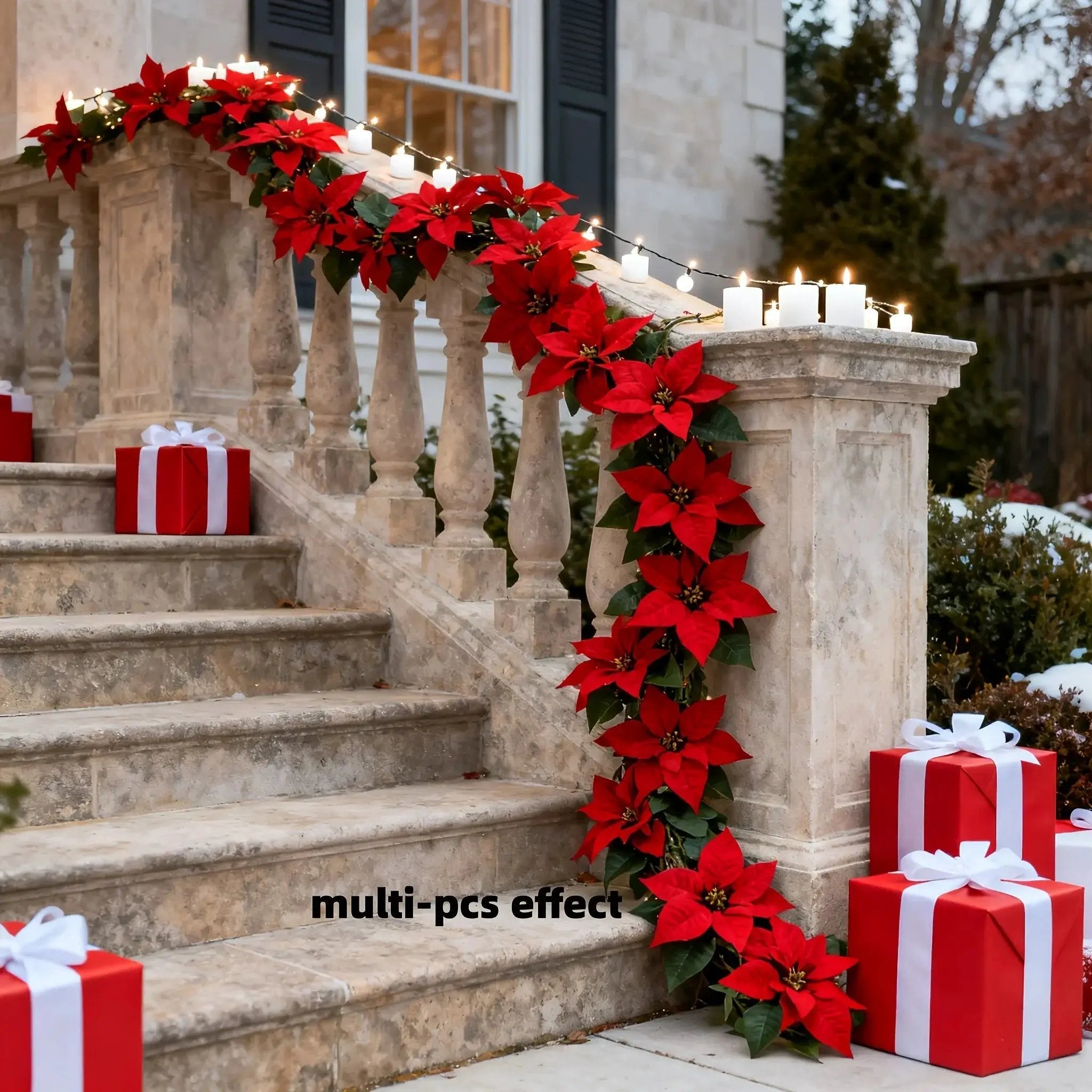 Artificial Poinsettia Vine Garland, 239.78cm Red for Indoor/Outdoor Use by House Of Avana