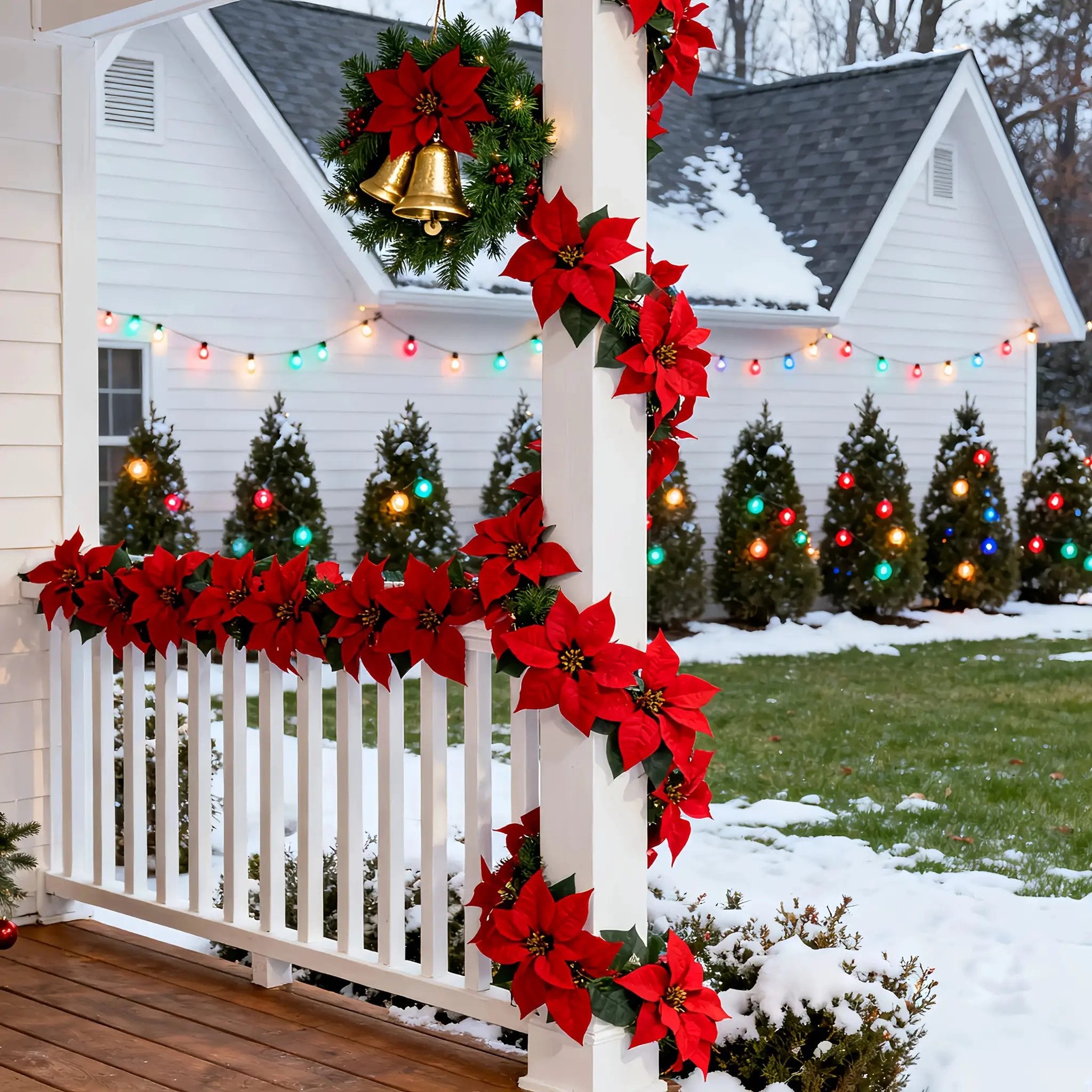 Artificial Poinsettia Vine Garland, 239.78cm Red for Indoor/Outdoor Use by House Of Avana