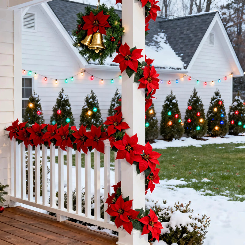 Artificial Poinsettia Vine Garland, 239.78cm Red for Indoor/Outdoor Use by House Of Avana