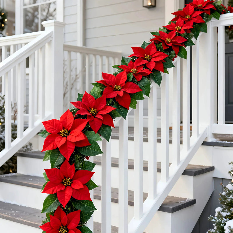 Artificial Poinsettia Vine Garland, 239.78cm Red for Indoor/Outdoor Use by House Of Avana