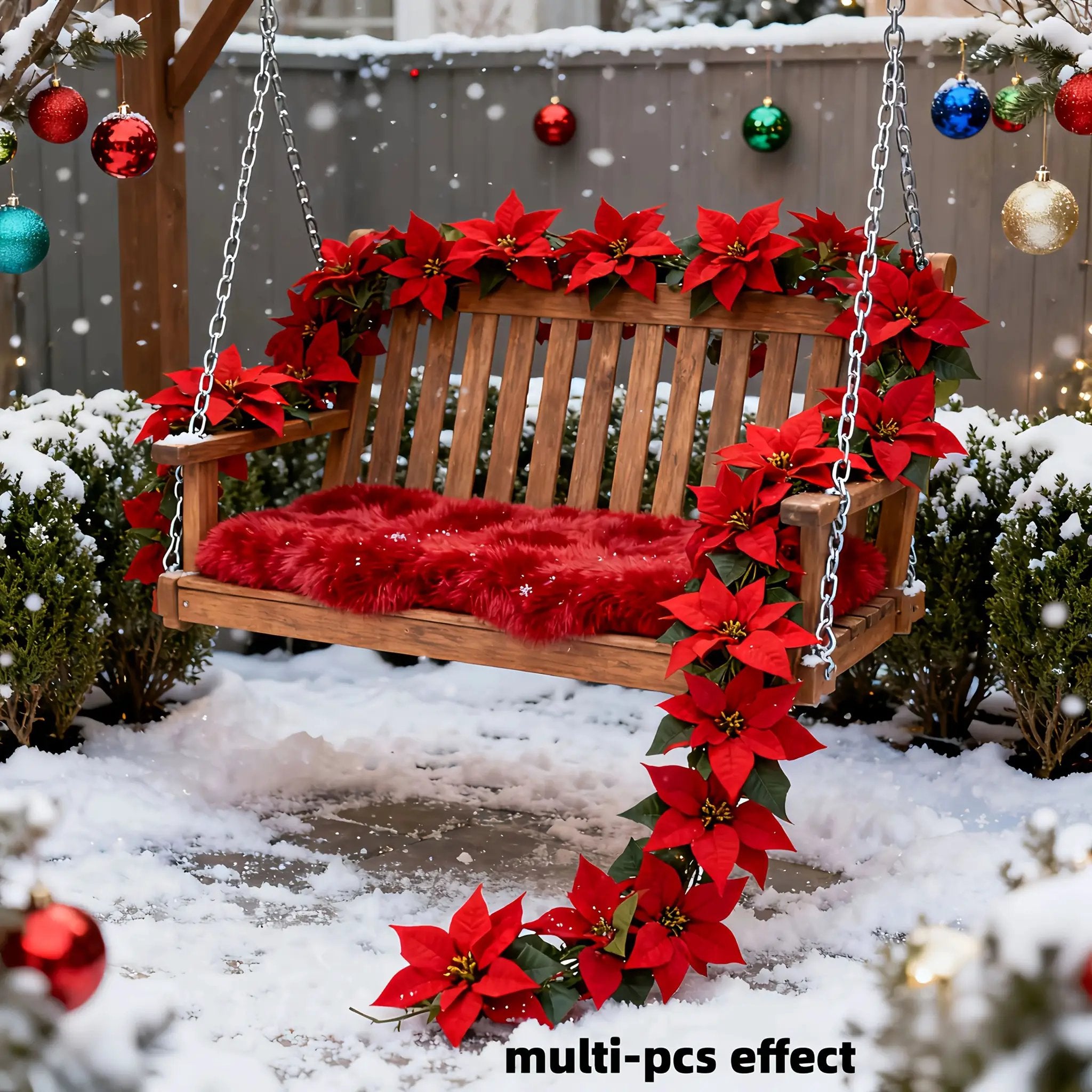 Artificial Poinsettia Vine Garland, 239.78cm Red for Indoor/Outdoor Use by House Of Avana