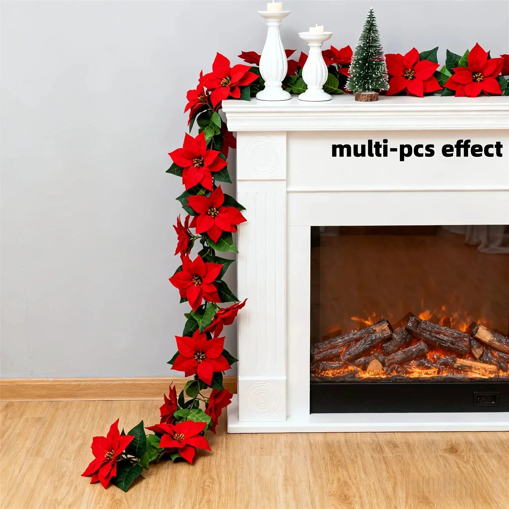 Artificial Poinsettia Vine Garland, 239.78cm Red for Indoor/Outdoor Use by House Of Avana