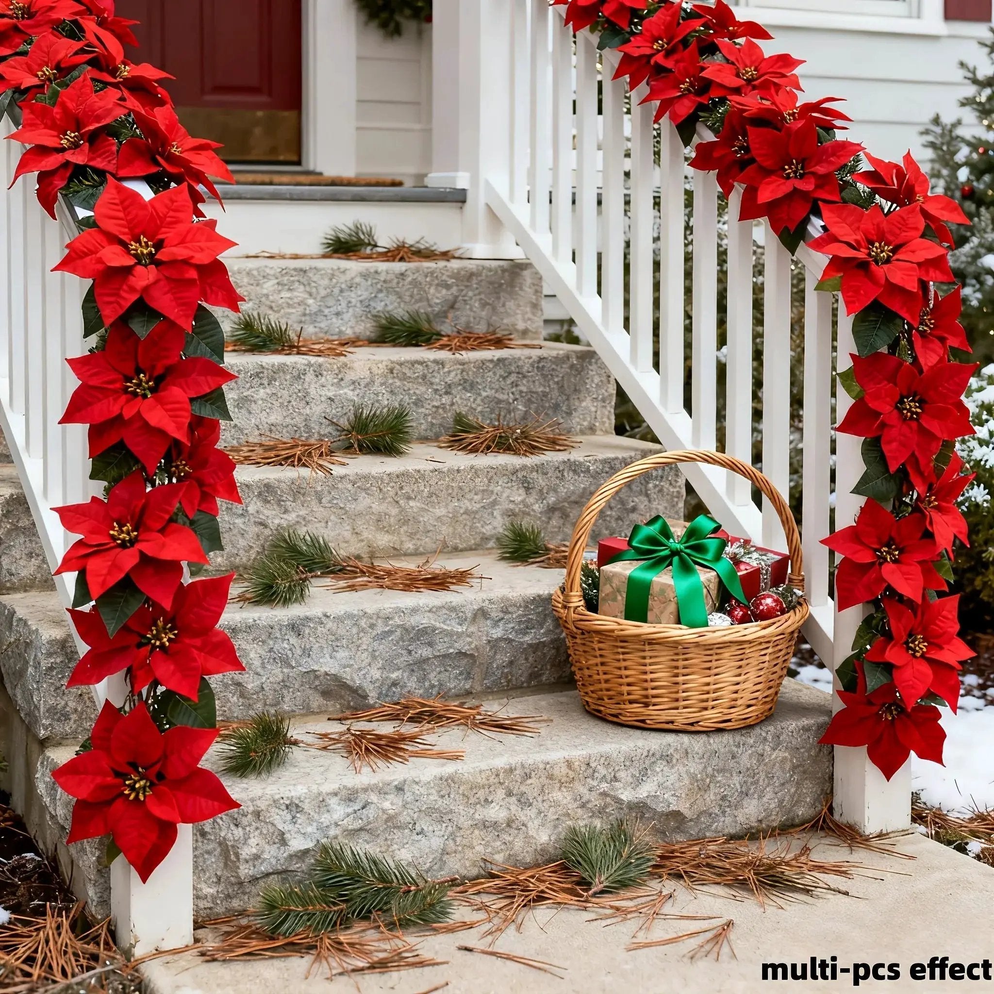 Artificial Poinsettia Vine Garland, 239.78cm Red for Indoor/Outdoor Use by House Of Avana