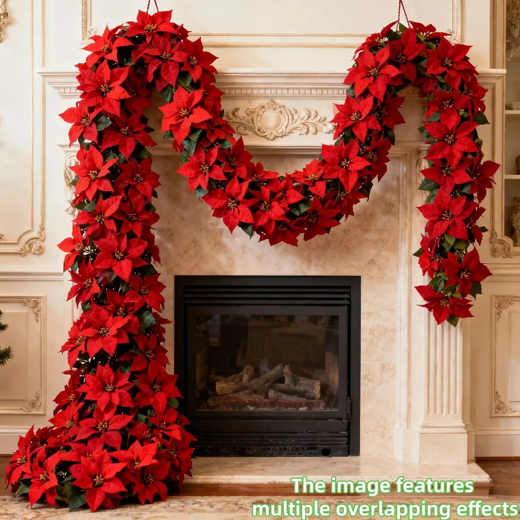 Artificial Poinsettia Wreath 242cm Red and Green Christmas Garland by House Of Avana