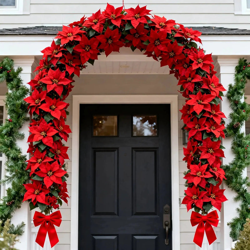 Artificial Poinsettia Wreath 242cm Red and Green Christmas Garland by House Of Avana