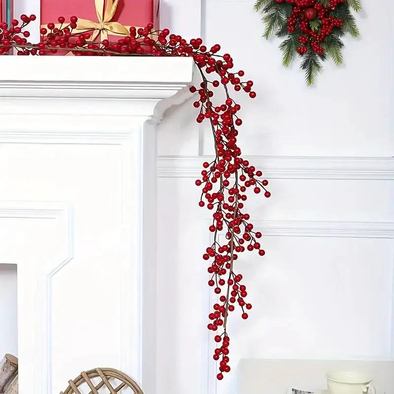 Artificial Red Berry Christmas Ivy Vine, 200cm Long with Red Berries by House Of Avana