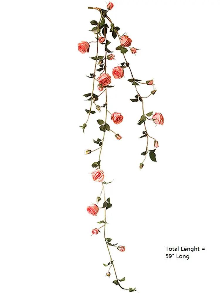 Artificial Rose Branch Vine in Pink 59" Long by RusticReach