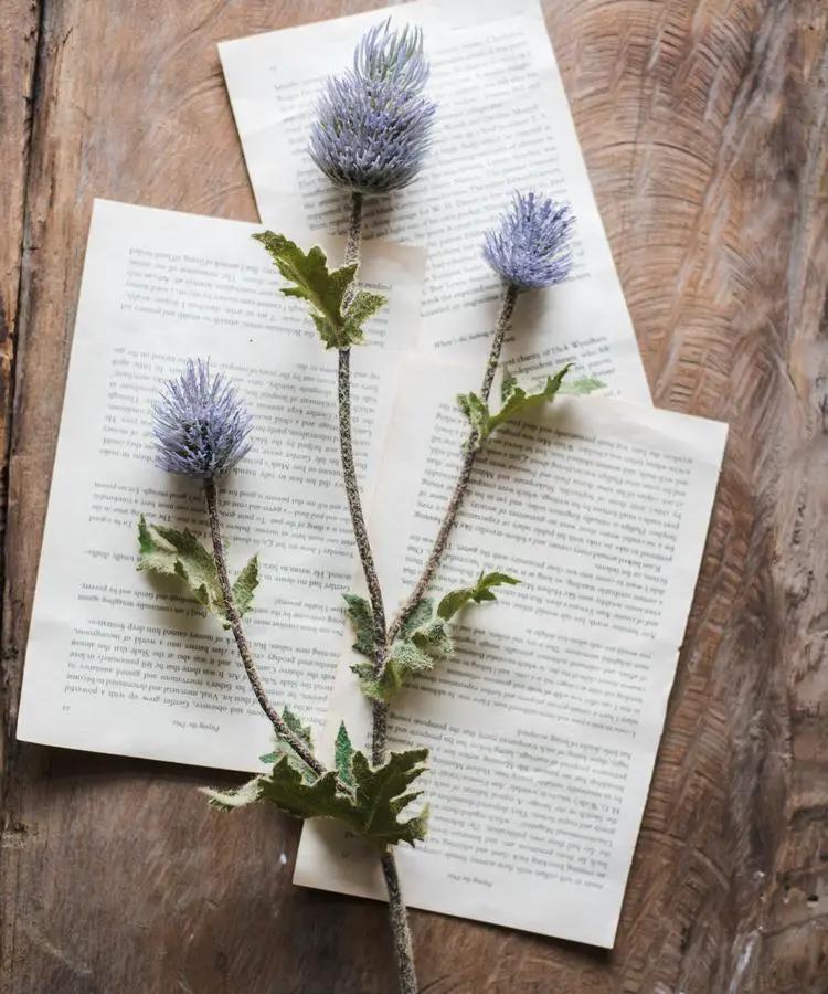 Faux Silk Artificial Thistle Flower Stem 26" Tall by RusticReach