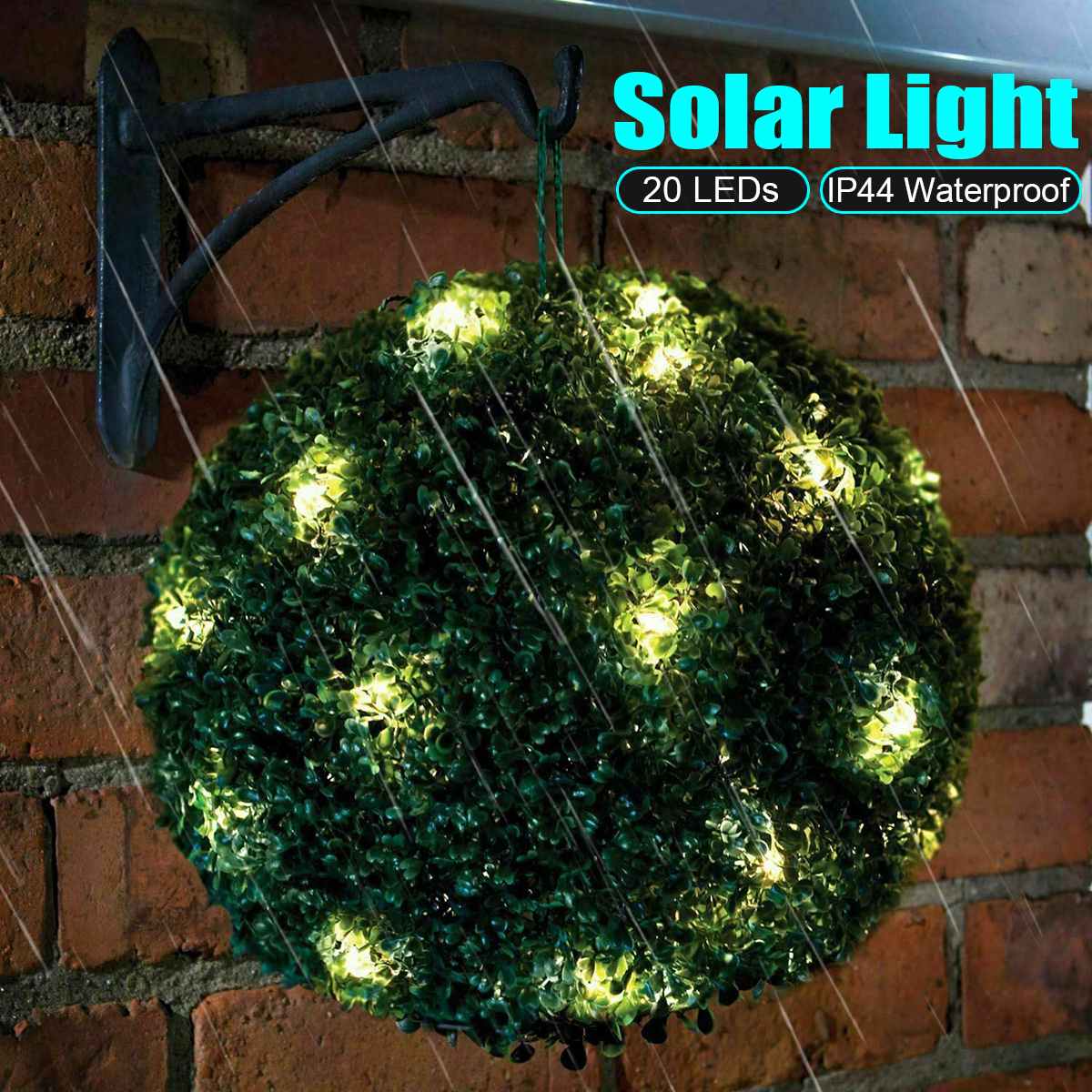 Artificial Topiary Grass Ball with Solar Lights, includes hook by Outdoor Solar Outlet