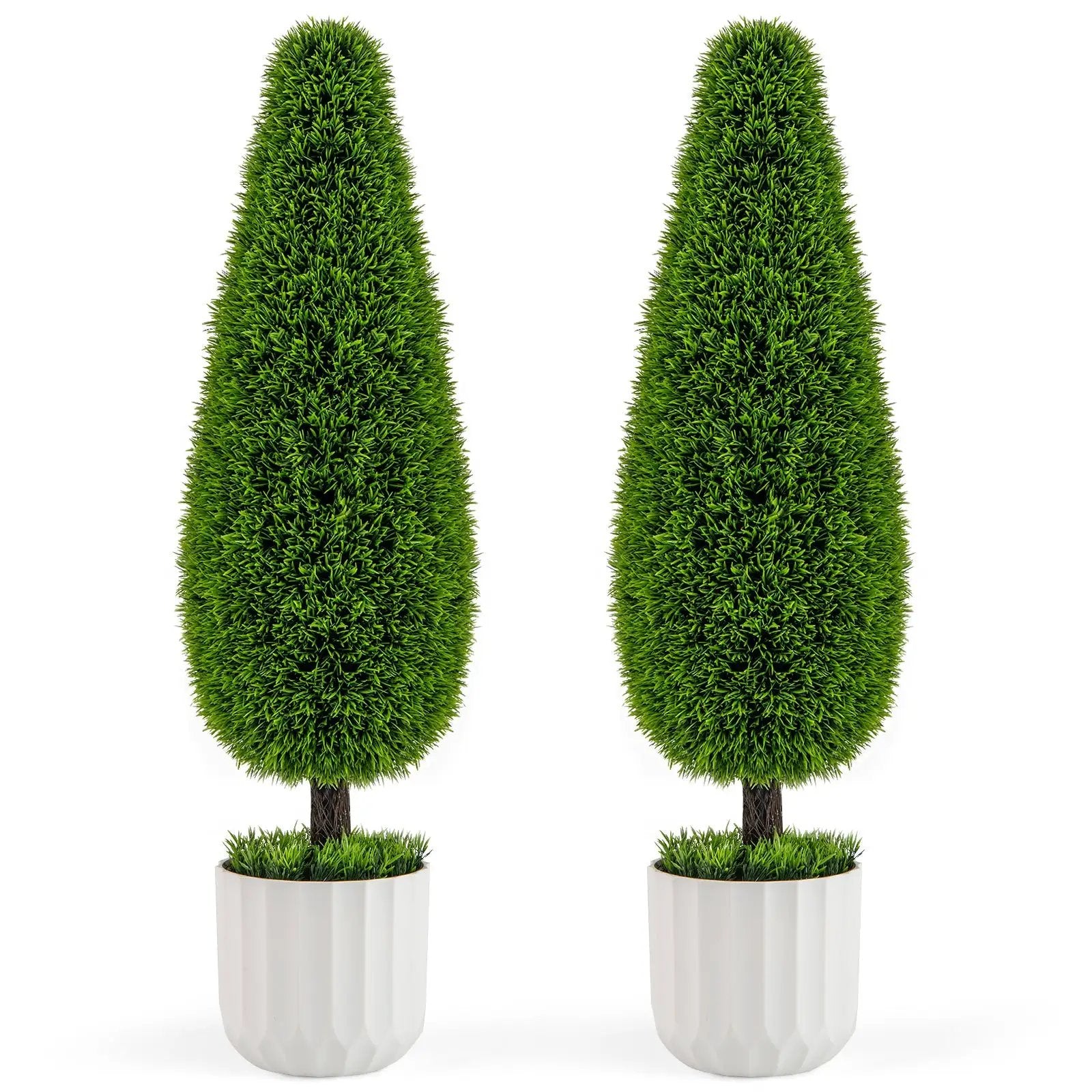 2 Pack 3 Feet Artificial Cedar Teardrop Shaped Bush with Plastic Nursery Pot-Green by DirectDeals