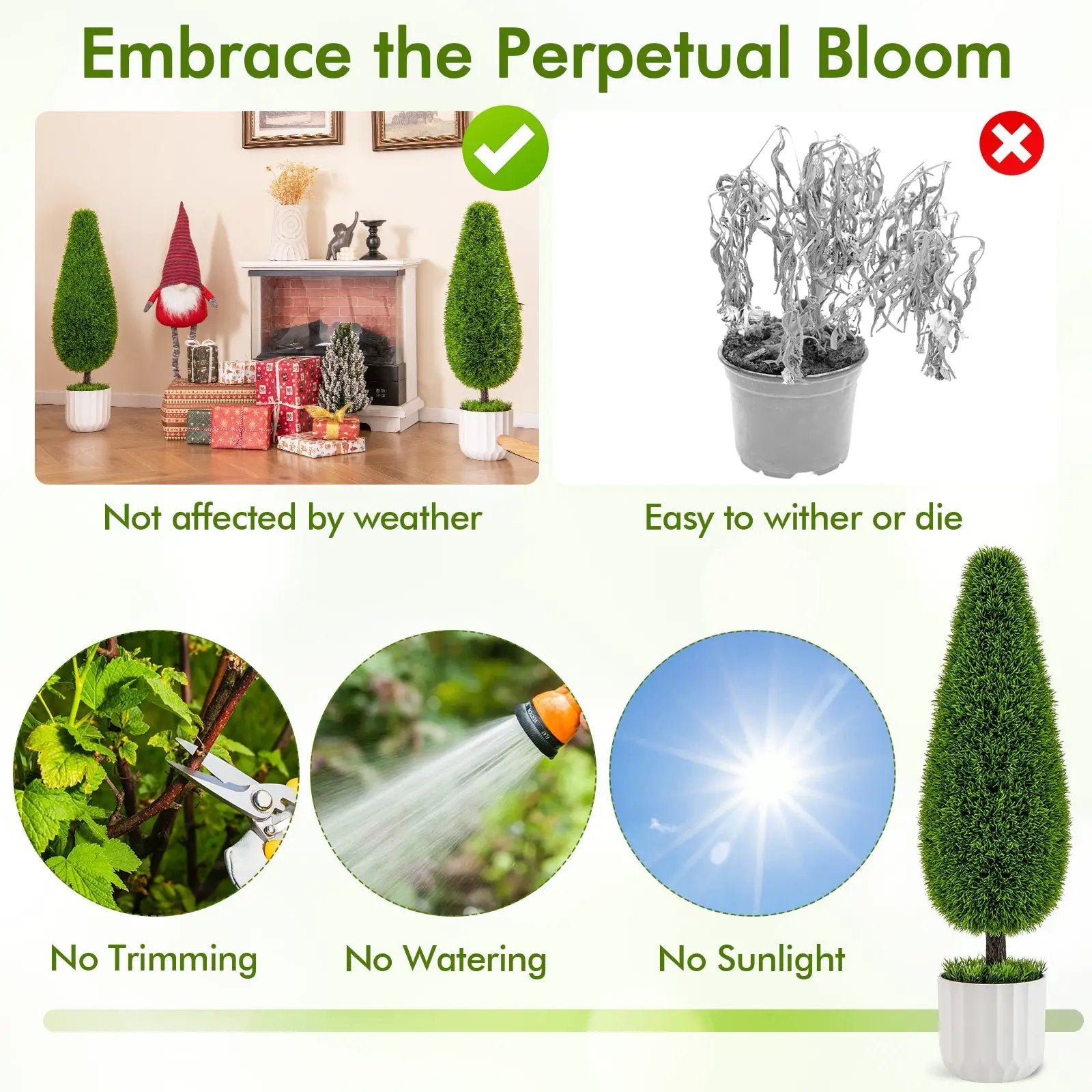 2 Pack 3 Feet Artificial Cedar Teardrop Shaped Bush with Plastic Nursery Pot-Green by DirectDeals