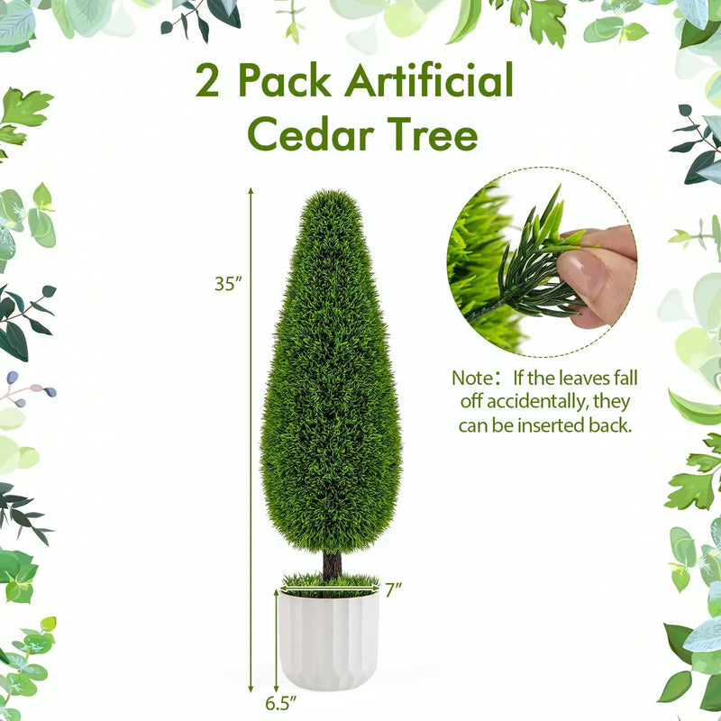 2 Pack 3 Feet Artificial Cedar Teardrop Shaped Bush with Plastic Nursery Pot-Green by DirectDeals