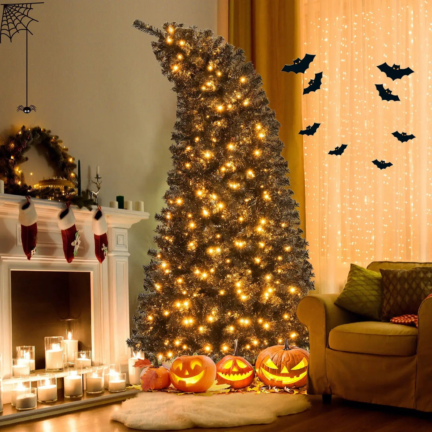 6/7 FT Artificial Christmas Tree with Bendable Top Section and Warm Light by DirectDeals