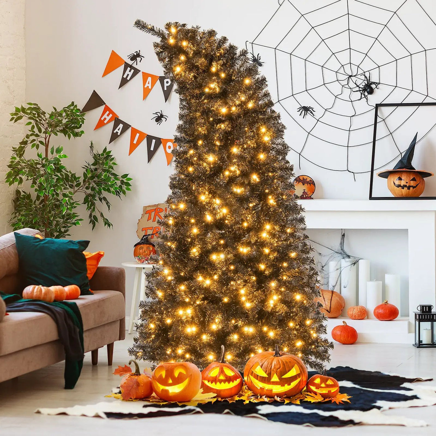 6/7 FT Artificial Christmas Tree with Bendable Top Section and Warm Light by DirectDeals