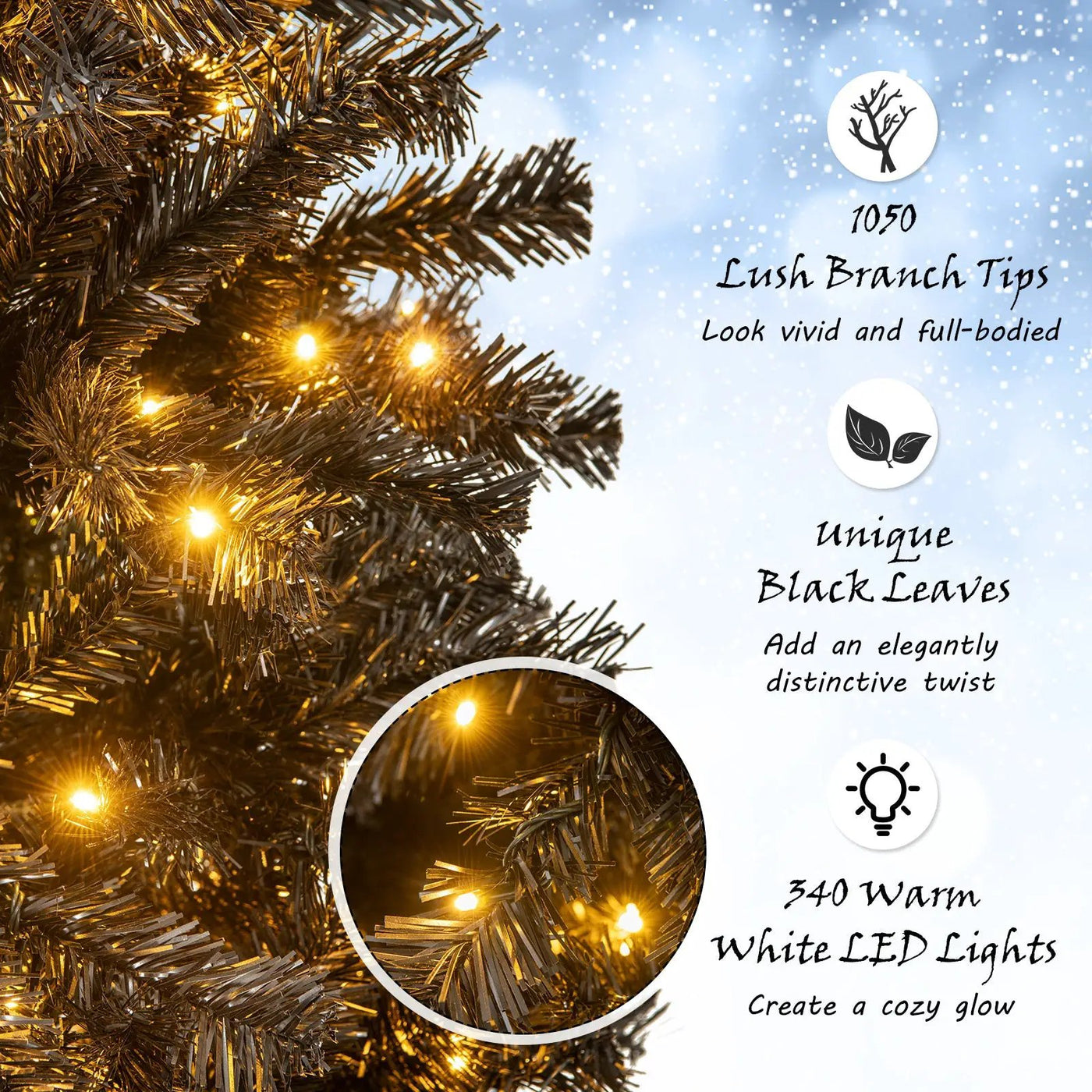 6/7 FT Artificial Christmas Tree with Bendable Top Section and Warm Light by DirectDeals