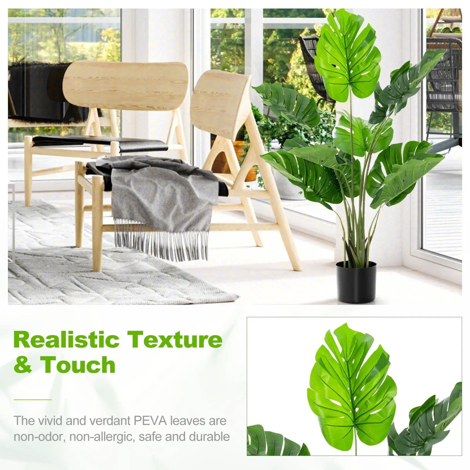 4 Feet Artificial Monstera Deliciosa Tree with 10 Leaves of Different Sizes by DirectDeals