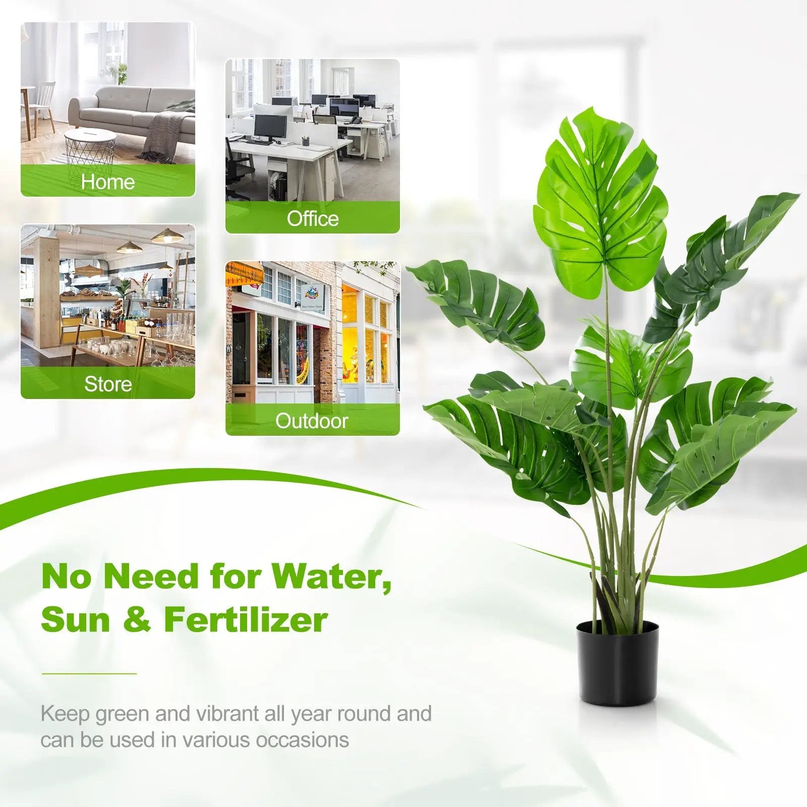 2 Pack Artificial Monstera Deliciosa Tree with 10 Leaves of Different Sizes by DirectDeals