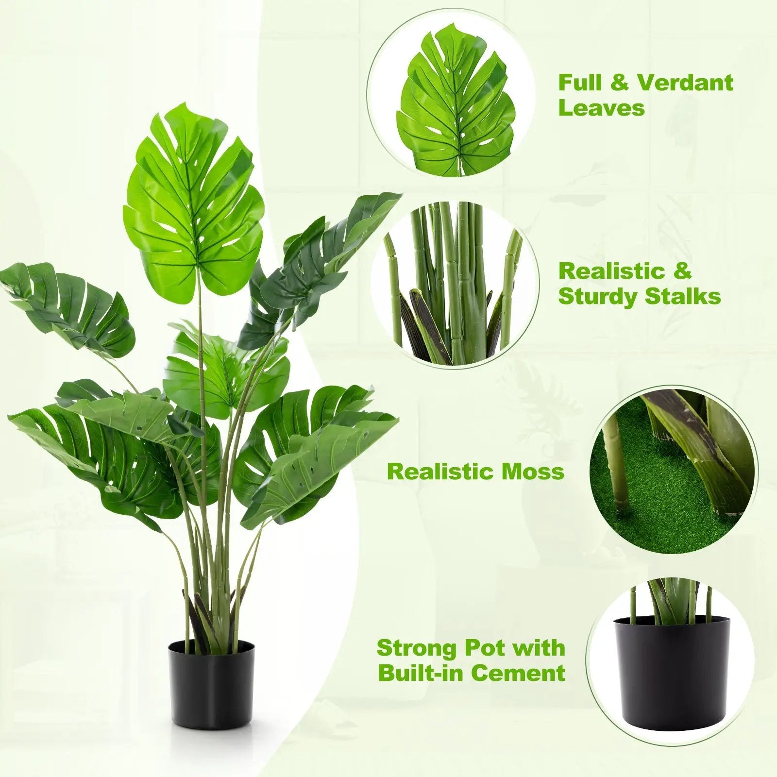 2 Pack Artificial Monstera Deliciosa Tree with 10 Leaves of Different Sizes by DirectDeals