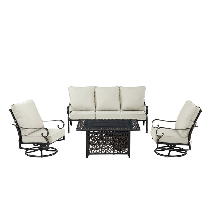Black Aluminum Fire Table Set with Sofa and Two Club Chairs by Sharicks