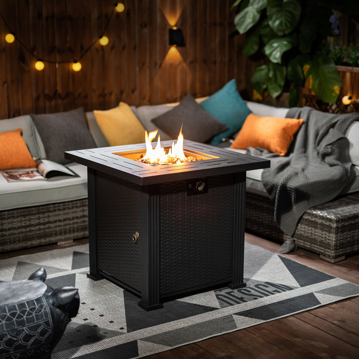 28" Propane Gas Fire Pit Table, 50000 BTU Square Steel Fire Pit, photo 2 of 13