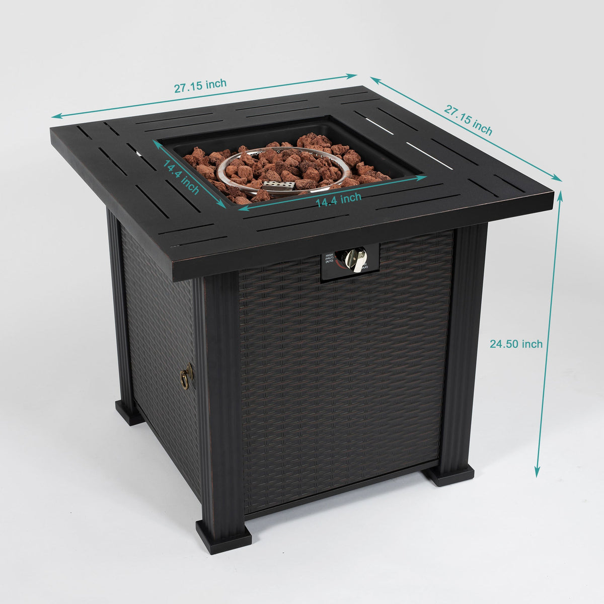 28" Propane Gas Fire Pit Table, 50000 BTU Square Steel Fire Pit, photo 5 of 13