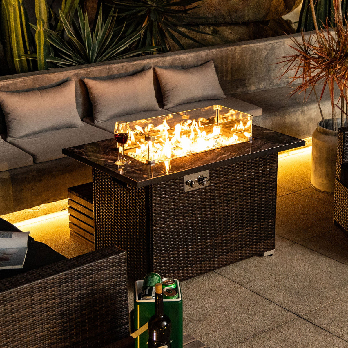 44' Propane Gas Fire Pit Table with Tile Top and Wicker Base, photo 2 of 12