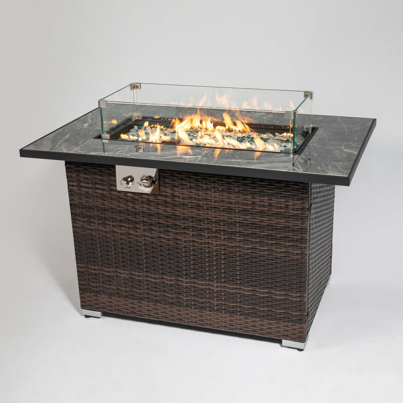 44' Propane Gas Fire Pit Table with Tile Top and Wicker Base, photo 4 of 12