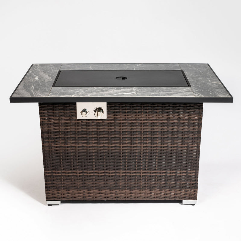 44' Propane Gas Fire Pit Table with Tile Top and Wicker Base, photo 8 of 12