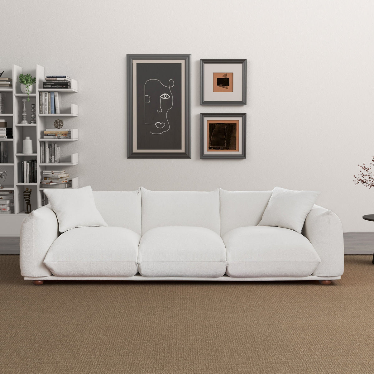 Kely Modern 100'' Cream Boucle Upholstered Sofa with Solid Wood Frame - Cream, photo 2 of 8