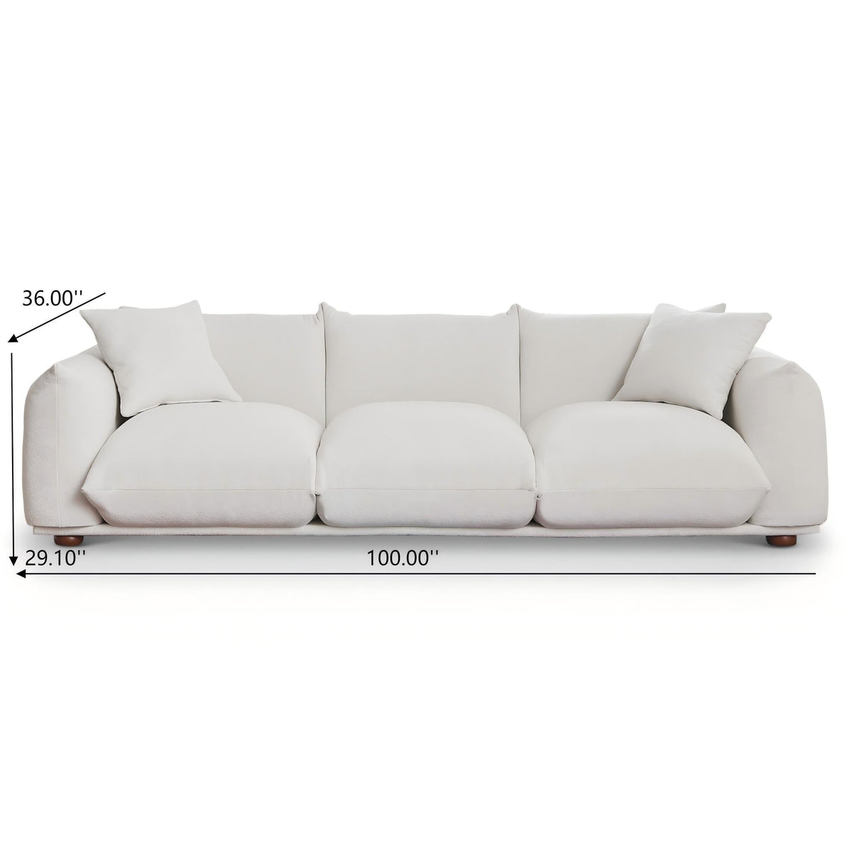 Kely Modern 100'' Cream Boucle Upholstered Sofa with Solid Wood Frame - Cream, photo 3 of 8