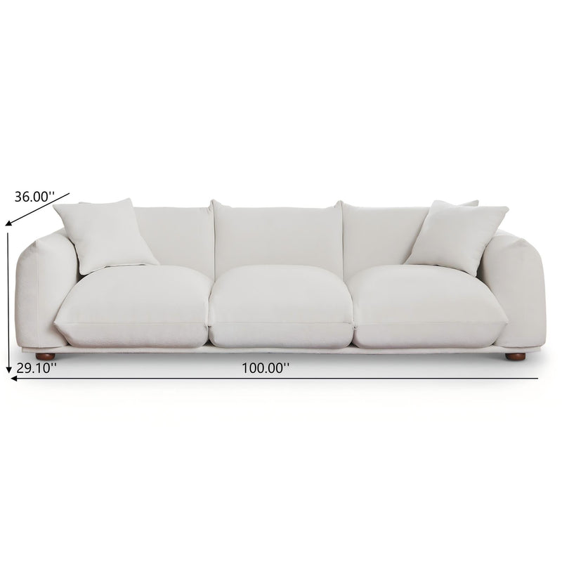 Kely Modern 100'' Cream Boucle Upholstered Sofa with Solid Wood Frame - Cream, photo 3 of 8