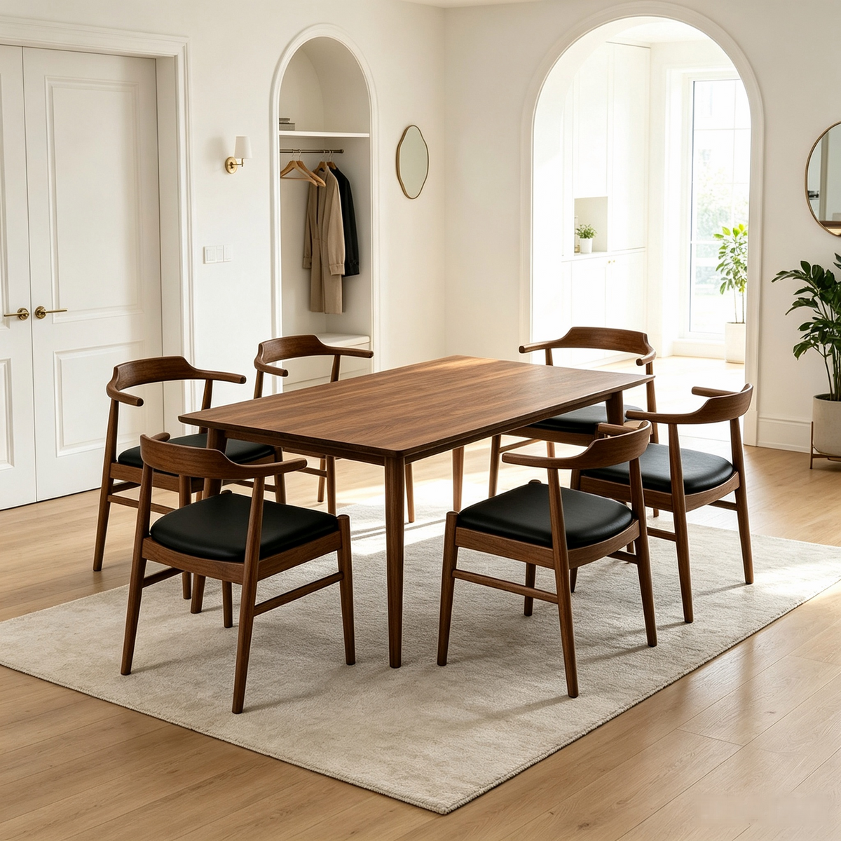 Levi Mid‑Century Solid Wood Dining Table Set, 86" Rectangular Kitchen Dining Table with 6 Pcs Leon PU Leather Dining Chairs, Modern Wood Dining Room Furniture Set for Home Kitchen, photo 8 of 10