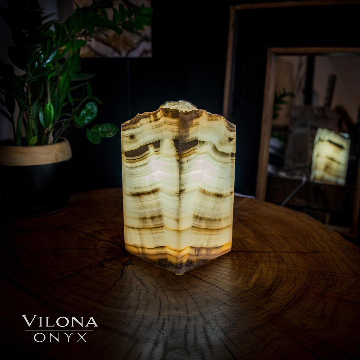Ashen Glow Onyx Lamp (Small Square Table Lamp #7), photo 4 of 5