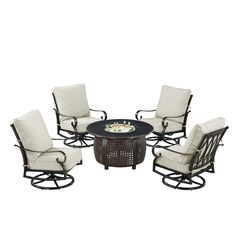 Black Aluminum Fire Table Set with Four Club Chairs by Sharicks