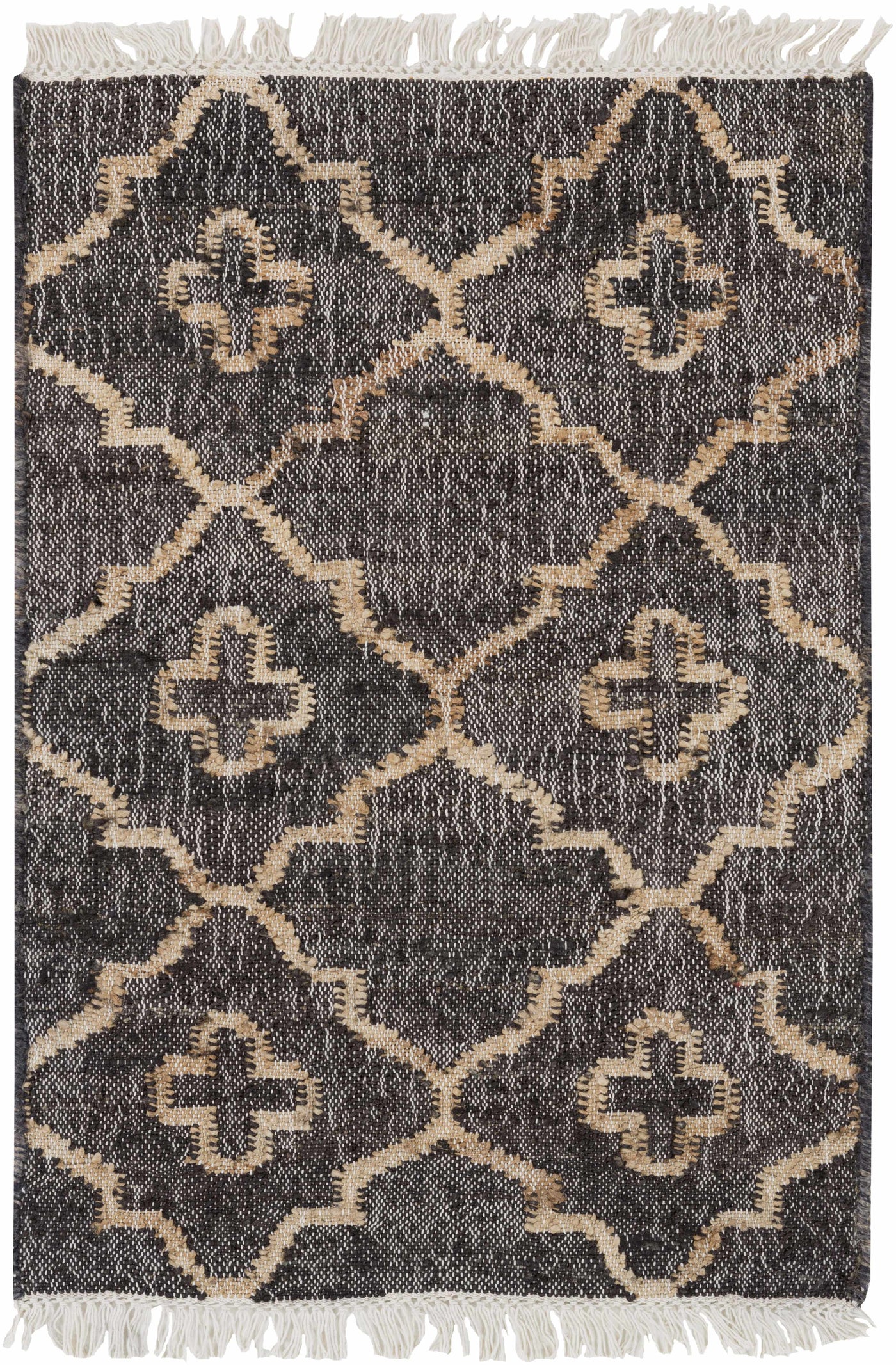 Astoria Black&Tan Trellis Fringed Jute Carpet - Clearance by Boutique Rugs