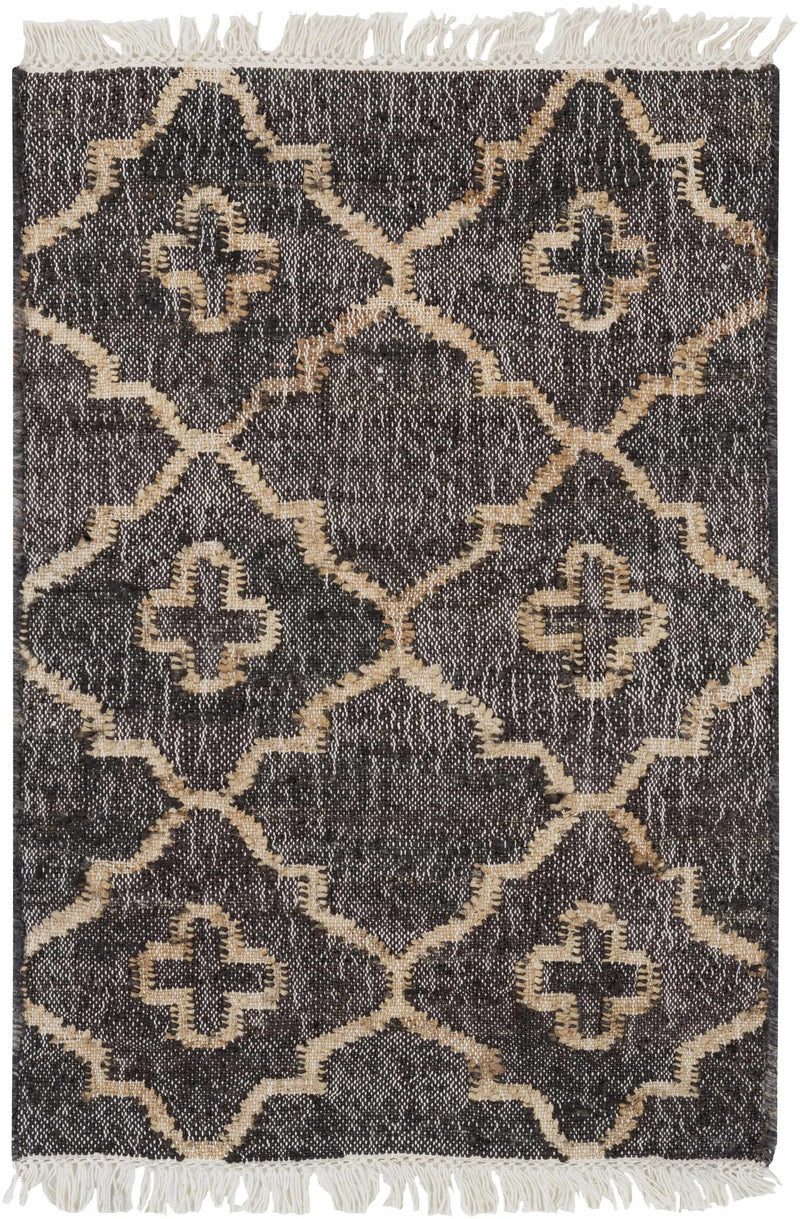 Astoria Black&Tan Trellis Fringed Jute Carpet - Clearance by Boutique Rugs