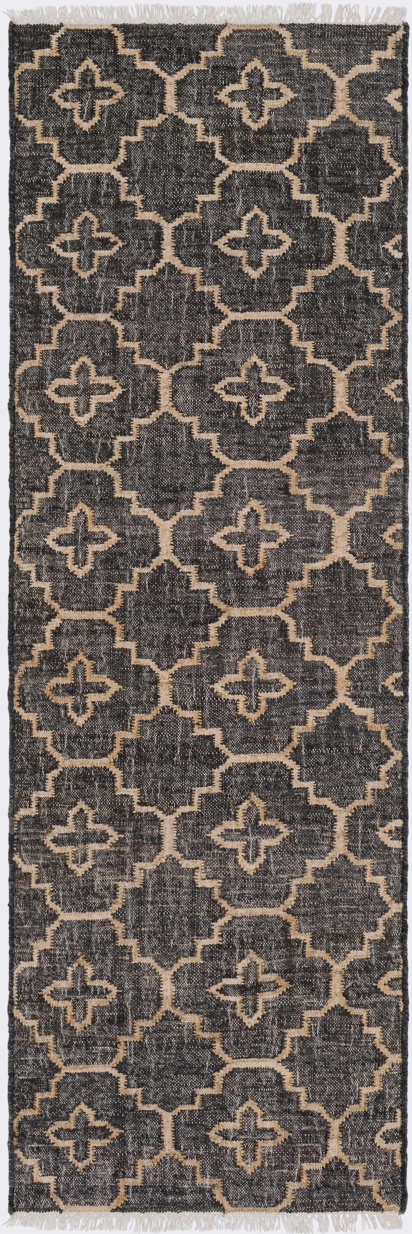 Astoria Black&Tan Trellis Fringed Jute Carpet - Clearance by Boutique Rugs