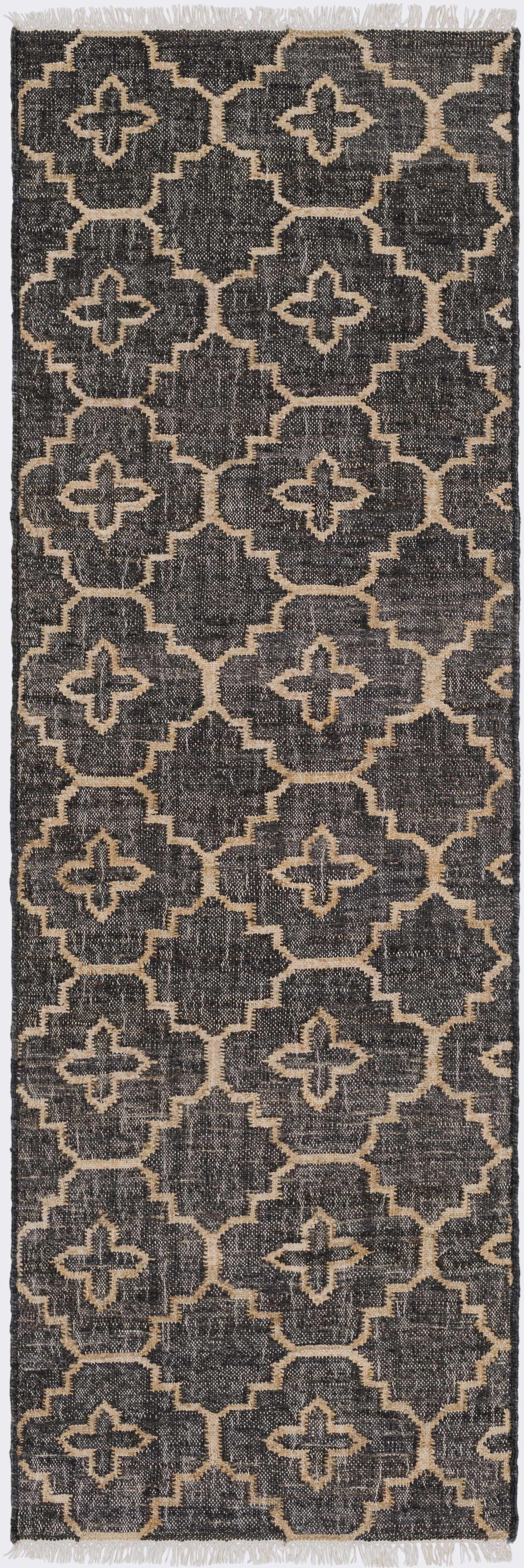 Astoria Black&Tan Trellis Fringed Jute Carpet - Clearance by Boutique Rugs
