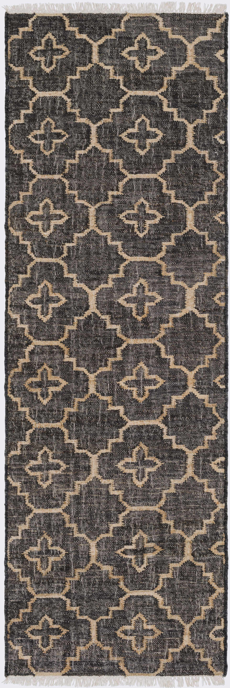 Astoria Black&Tan Trellis Fringed Jute Carpet - Clearance by Boutique Rugs