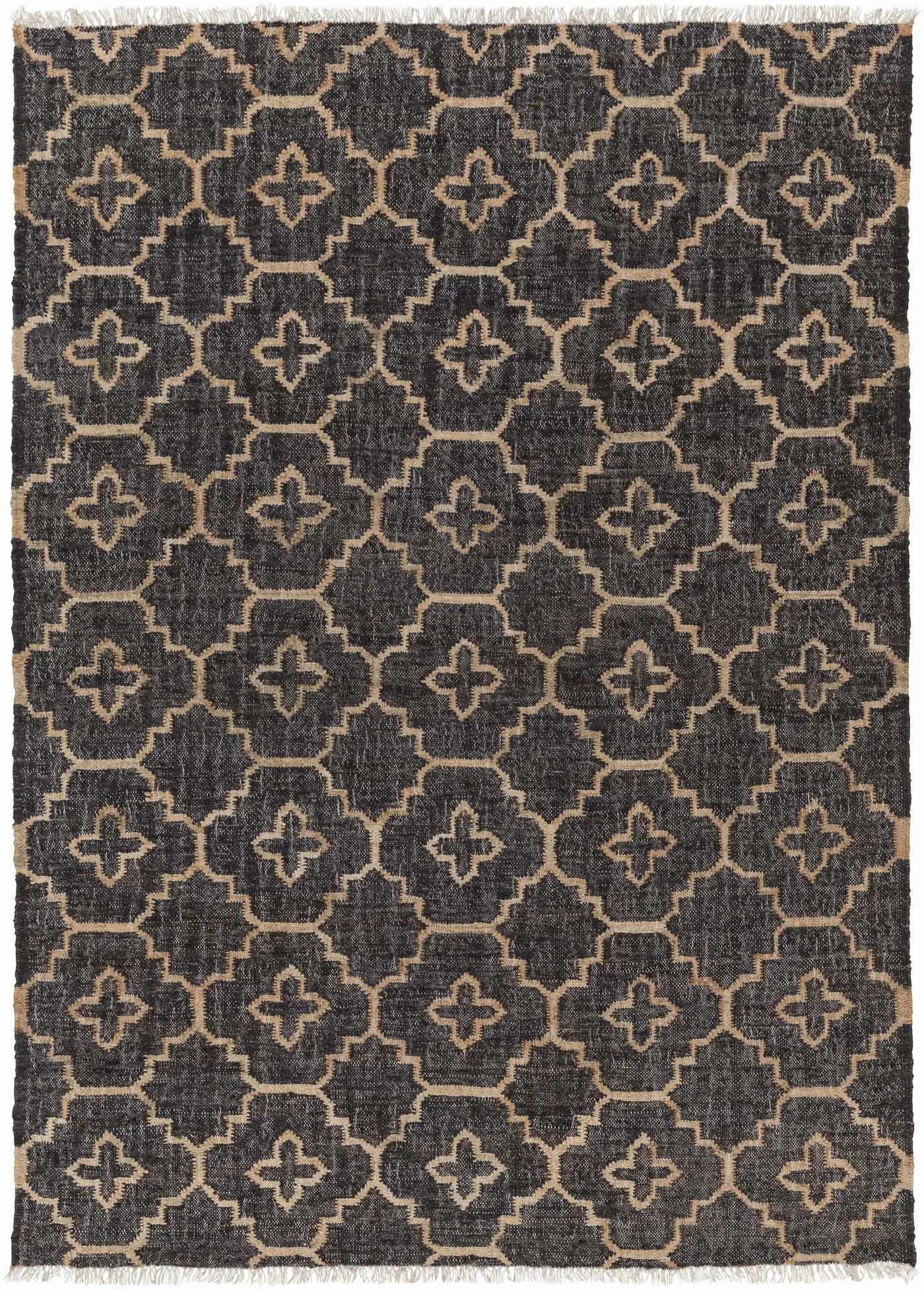 Astoria Black&Tan Trellis Fringed Jute Carpet - Clearance by Boutique Rugs
