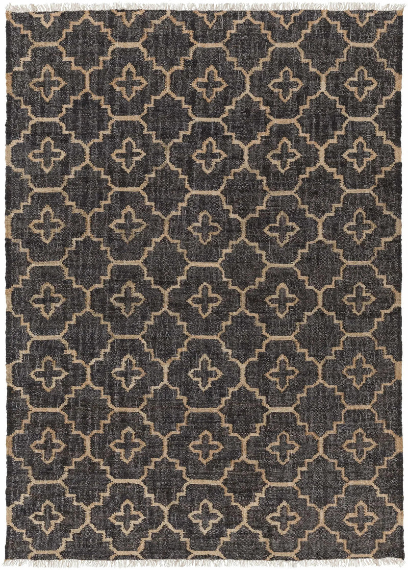 Astoria Black&Tan Trellis Fringed Jute Carpet - Clearance by Boutique Rugs