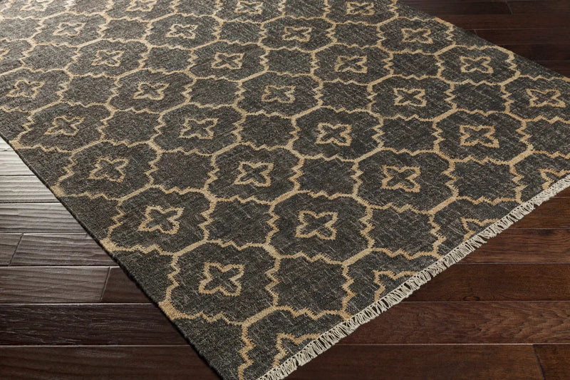 Astoria Black&Tan Trellis Fringed Jute Carpet - Clearance by Boutique Rugs