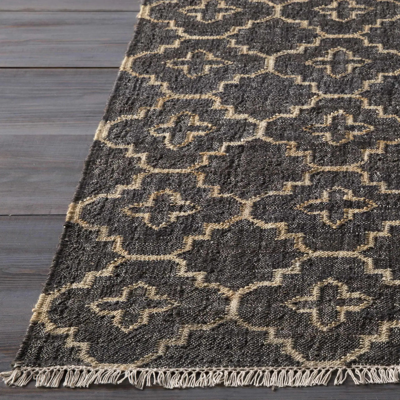 Astoria Black&Tan Trellis Fringed Jute Carpet - Clearance by Boutique Rugs