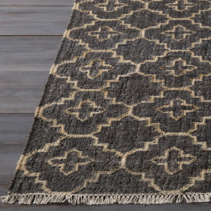 Astoria Black&Tan Trellis Fringed Jute Carpet - Clearance by Boutique Rugs