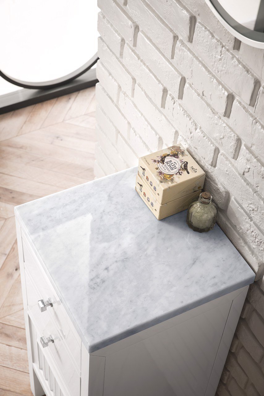 James Martin Athens 15" Base Cabinet, Glossy White with Carrara White countertop