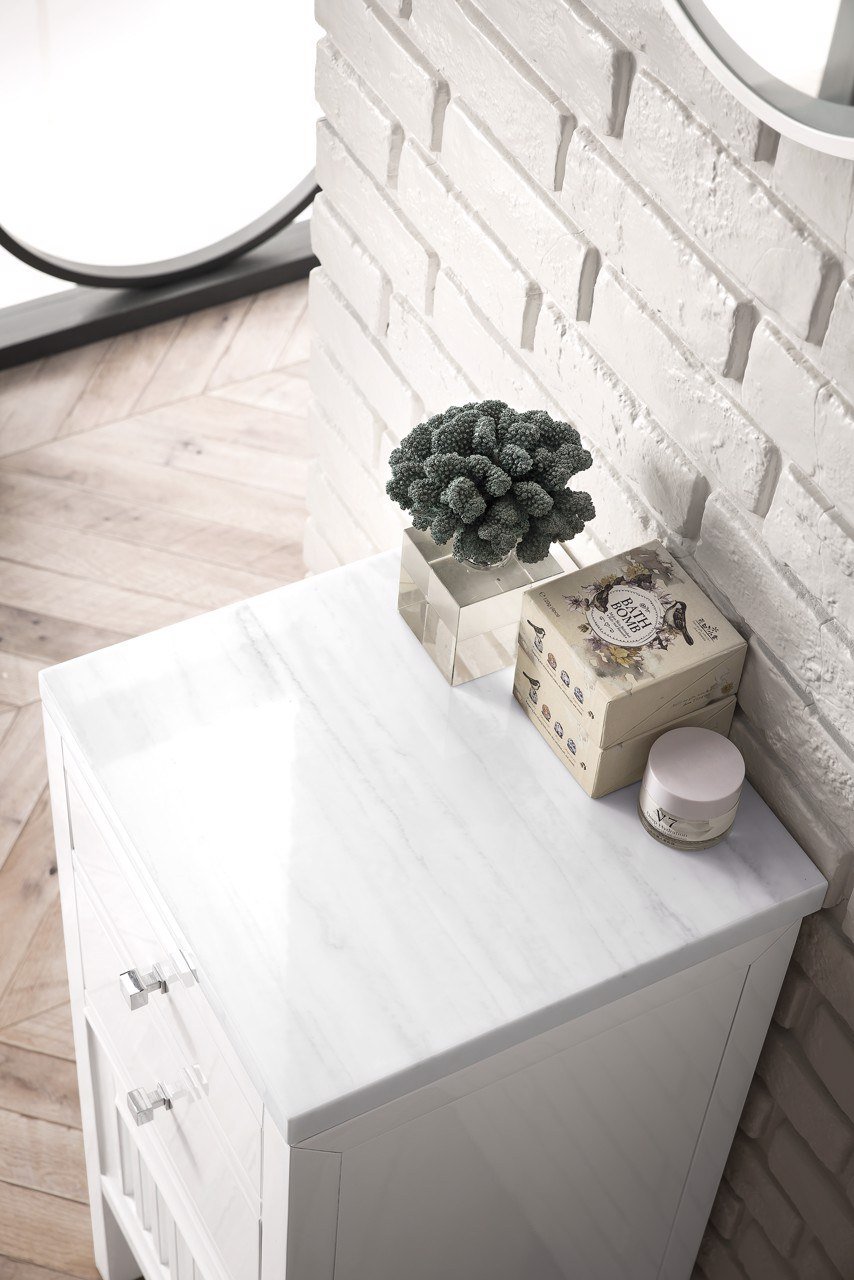 James Martin Athens 15" Base Cabinet, Glossy White with Arctic Fall countertop