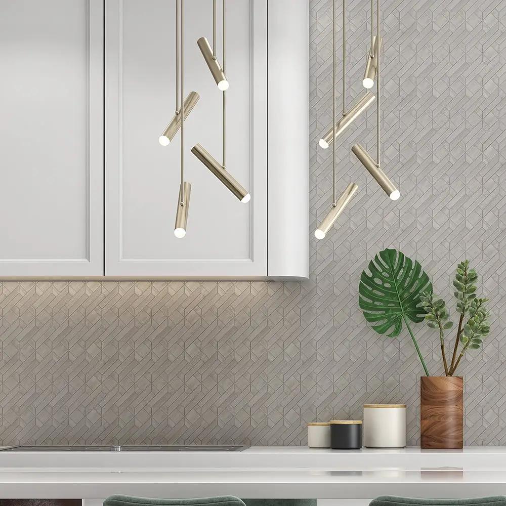 Athens Grey Light Honed Desing Bm 101 Waterjet Marble Mosaics 4x7 1/2 room scene